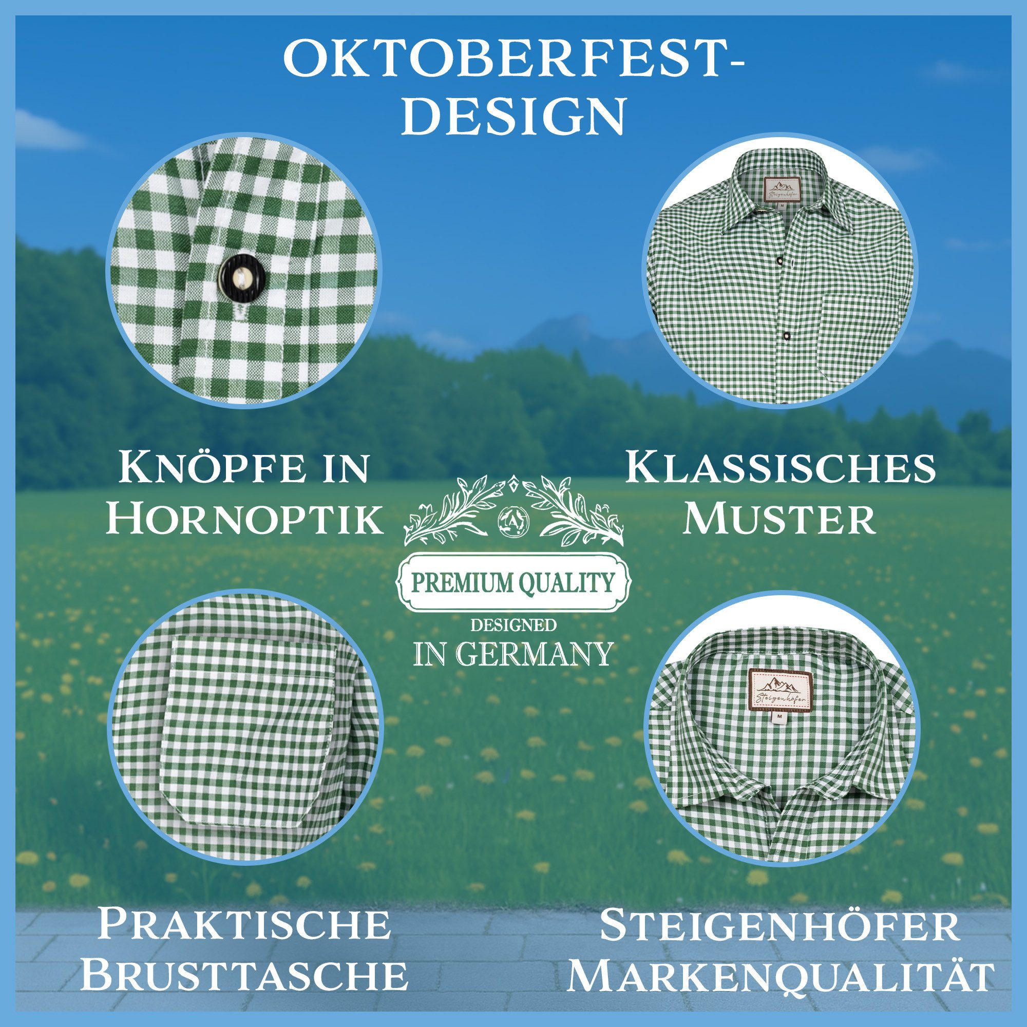 Steigenhöfer Manufaktur Trachtenhemd Trachtenhemd Herren Langarm - Heinz - zum Oktoberfest - Grün - L – Bild 4 von 5