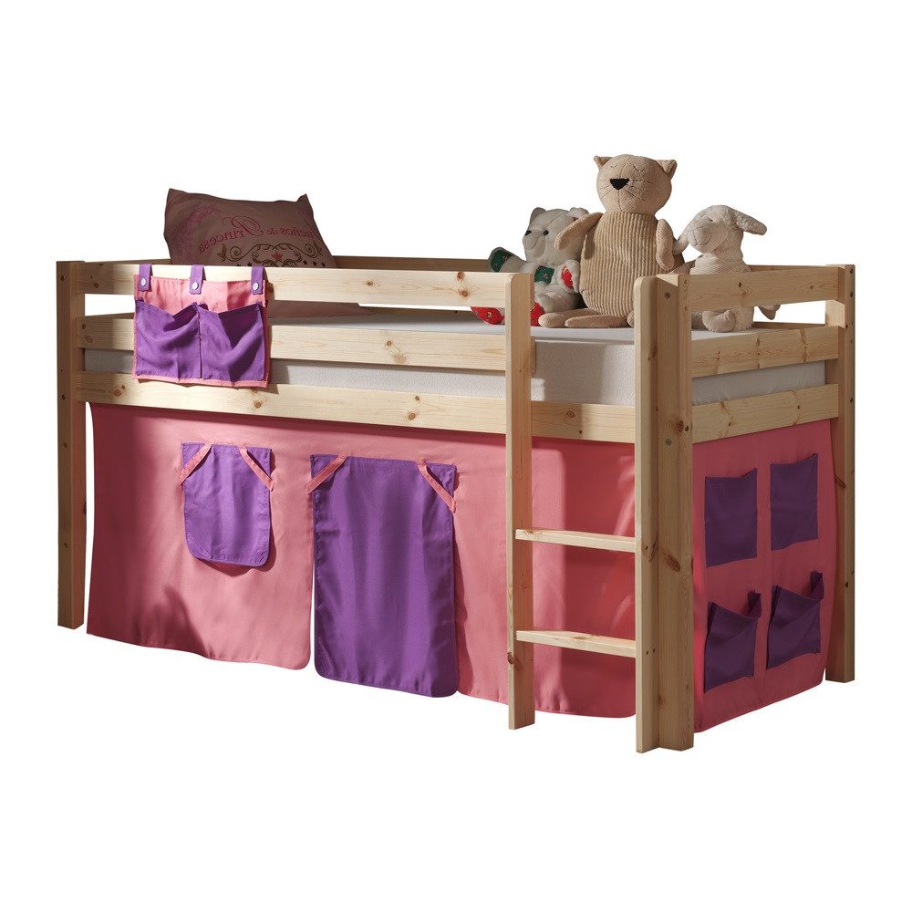 Lomadox Hochbett PINOO-12 Bella incl. Leiter in Kiefer massiv natur lackiert 210/114/106 cm