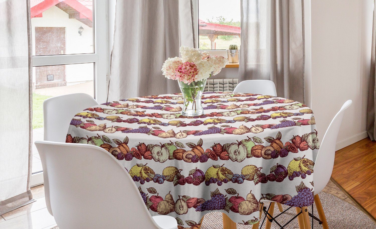 Abakuhaus Tischdecke Kreis Tischdecke Abdeckung für Esszimmer Küche Dekoration, Obst Hohe Detaillierte Reife Früchte