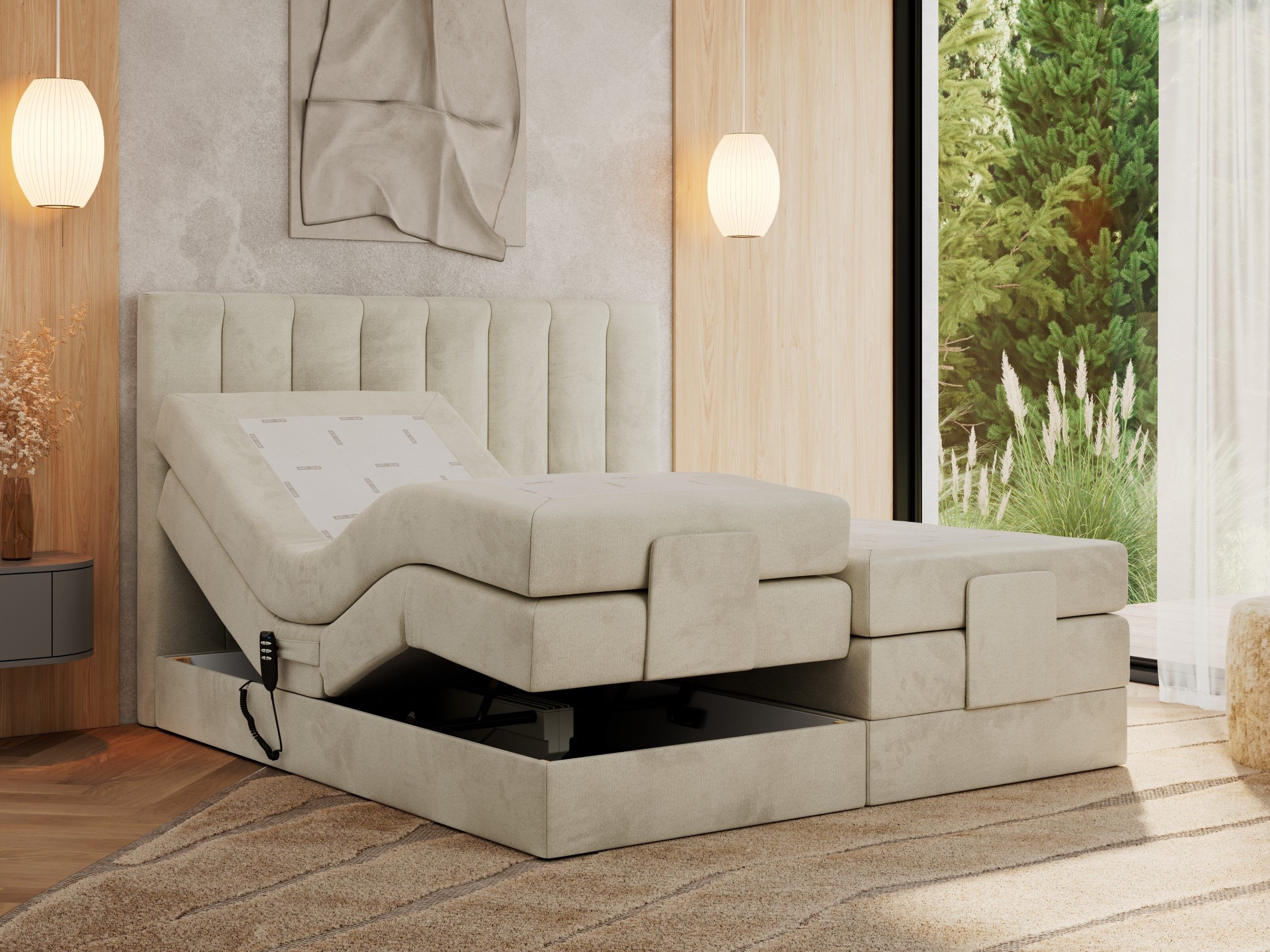 MKS MÖBEL Boxspringbett COMFORTO (Set, Packung, Multipocket-Matratzen, T30-Schaum, Toppper), Doppelbett mit Elektrisch verstellbare, zwei Bettkasten