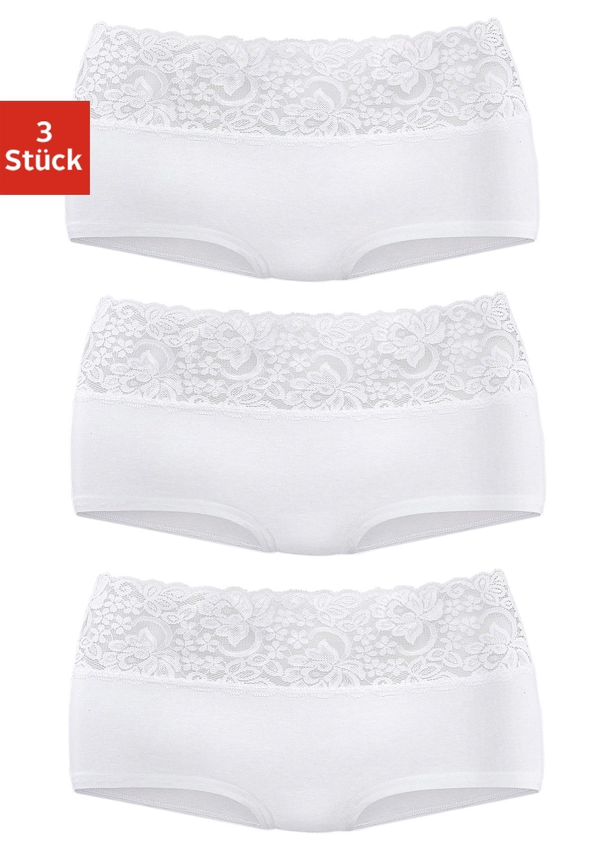 Spitze 3-St) Vivance (Packung, Baumwolle floraler elastischer weiß Panty aus mit