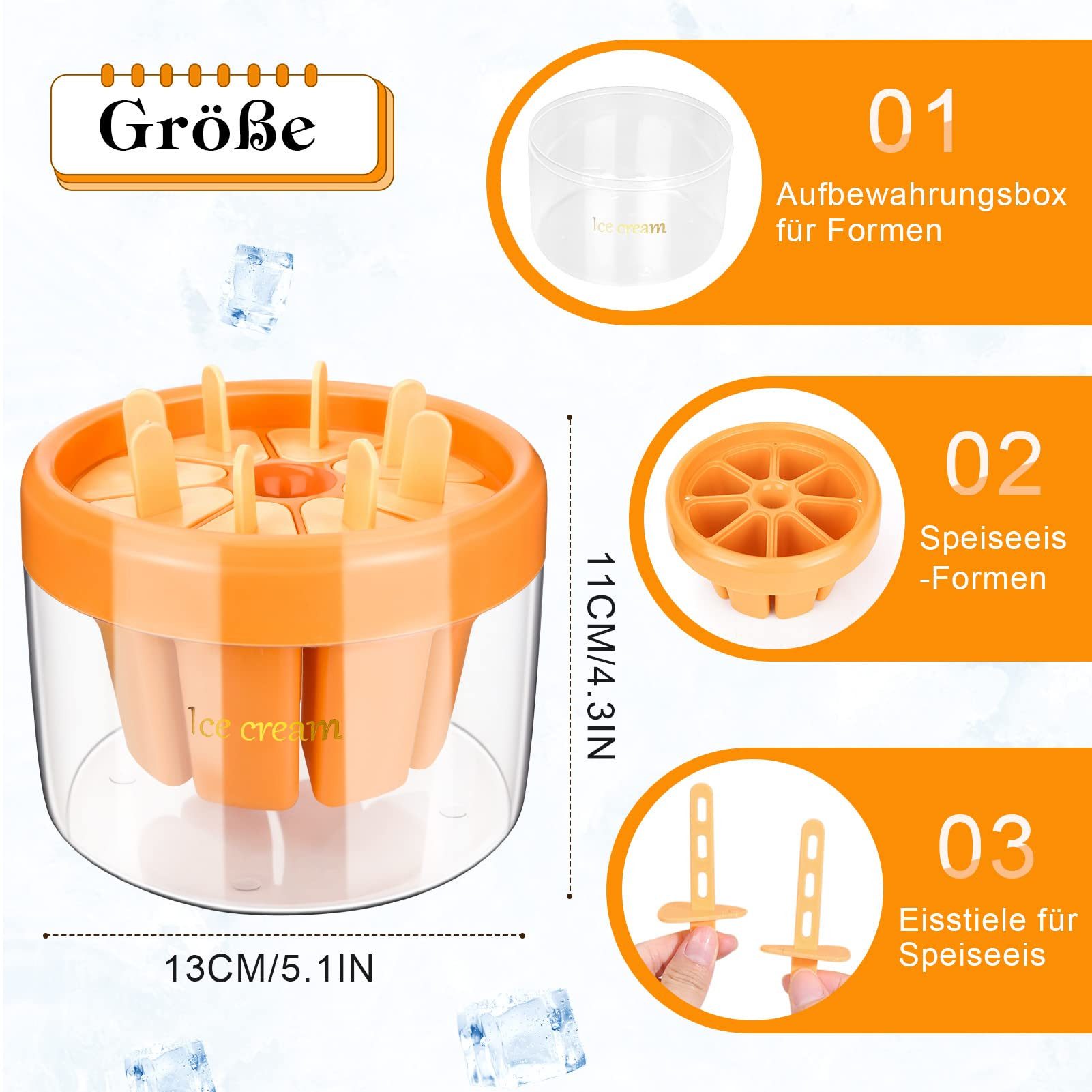 Refined Living Eisform Silikon Eisformen Set mit 8 Formen & Stielen, BPA-frei, mit Deckel, (Popsicle Form für Eis am Stiel, Eis am Stiel Form, Eisformen Silikon, Eis am Stiel selber machen, Einfaches Herauslösen, Lebensmittelechtes Material, kreative DIY-Desserts 1-tlg), für Fruchtsäfte,Joghurt,Smoothies,Pudding,Fruchtpüree,DIY Eisformen
