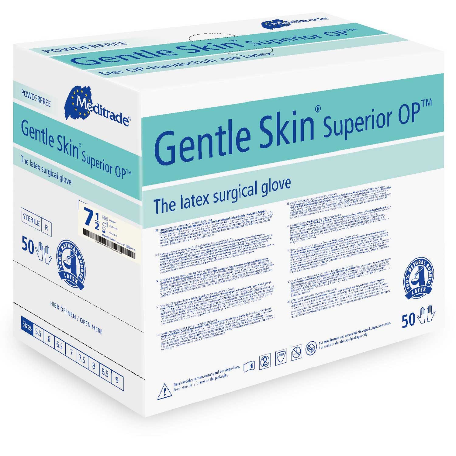 MediTrade Einweghandschuhe Meditrade Gentle Skin Superior OP Latex-Handschuhe steril Gr. 7,5 (Paar, 2-St., 1 Verkaufseinheit) steril, puderfrei, texturiert, Rollrand, Einmalgebrauch