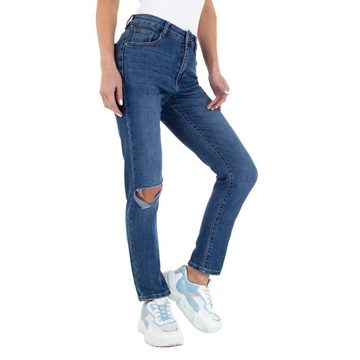Ital-Design Straight-Jeans Damen Freizeit Destroyed-Look Stretch Straight Leg Jeans in Dunkelblau