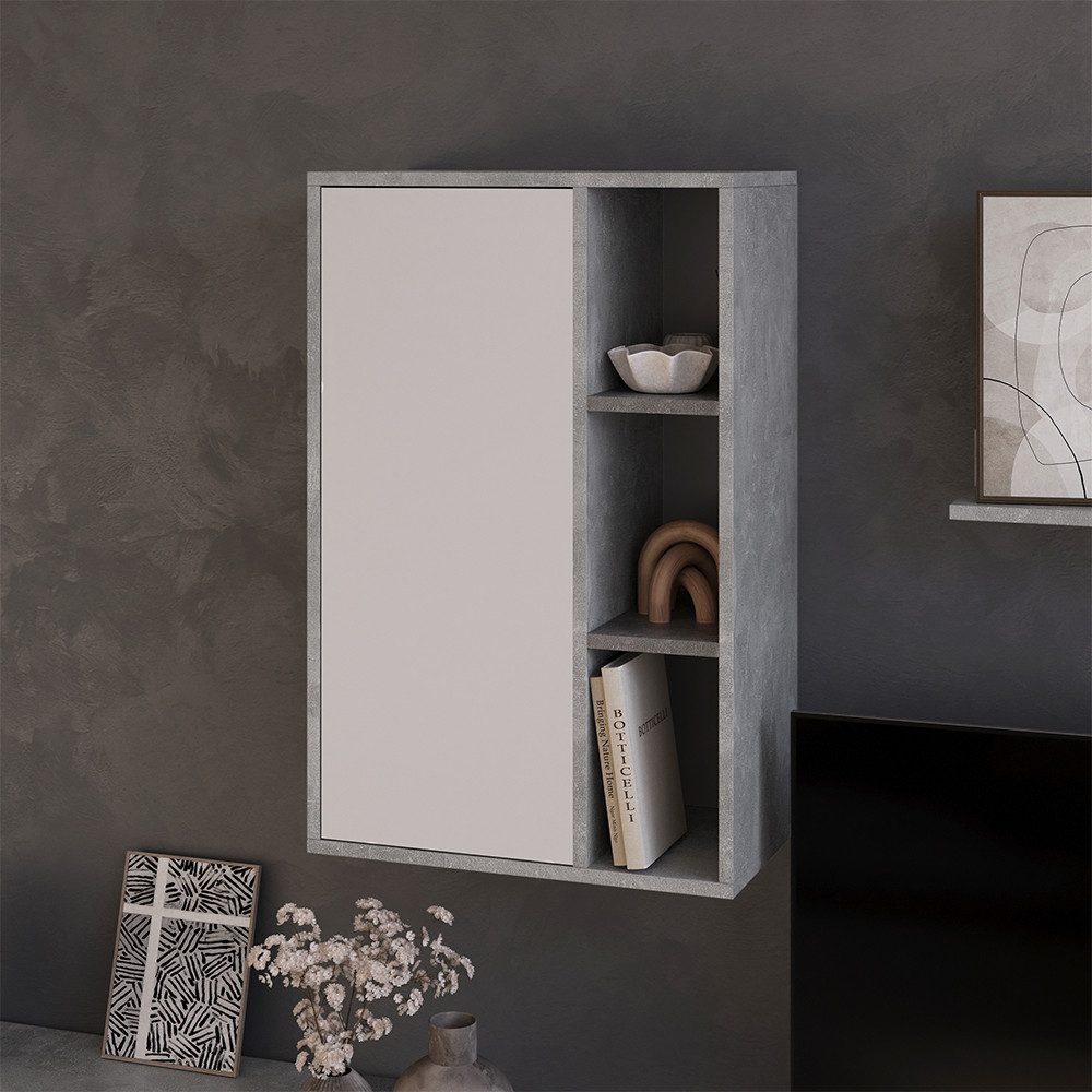 Vicco Bücherregal Berno, Beton/Weiß, 50.1 x 78.4 cm mit 3 offenen Fächern, 1-tlg.