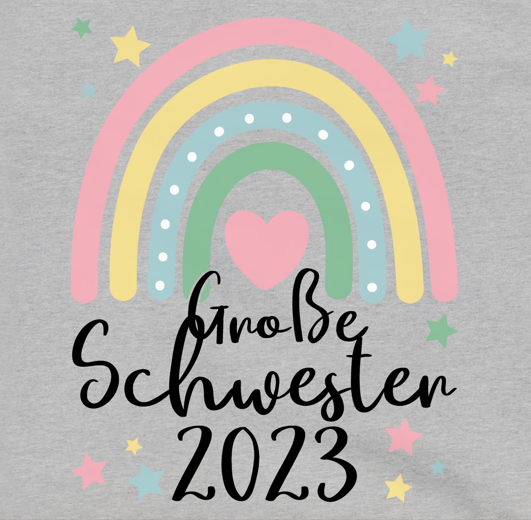 2023 Große Schwester Große Big Hoodie Shirtracer Regenbogen Schwester meliert Grau 1 Geschenk Sister