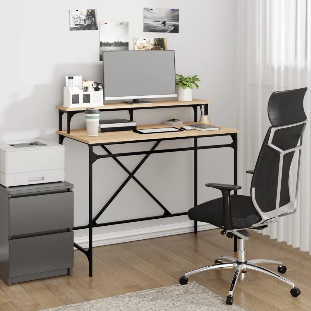 furnicato Schreibtisch Sonoma-Eiche 100x50x90 cm Holzwerkstoff und Eisen