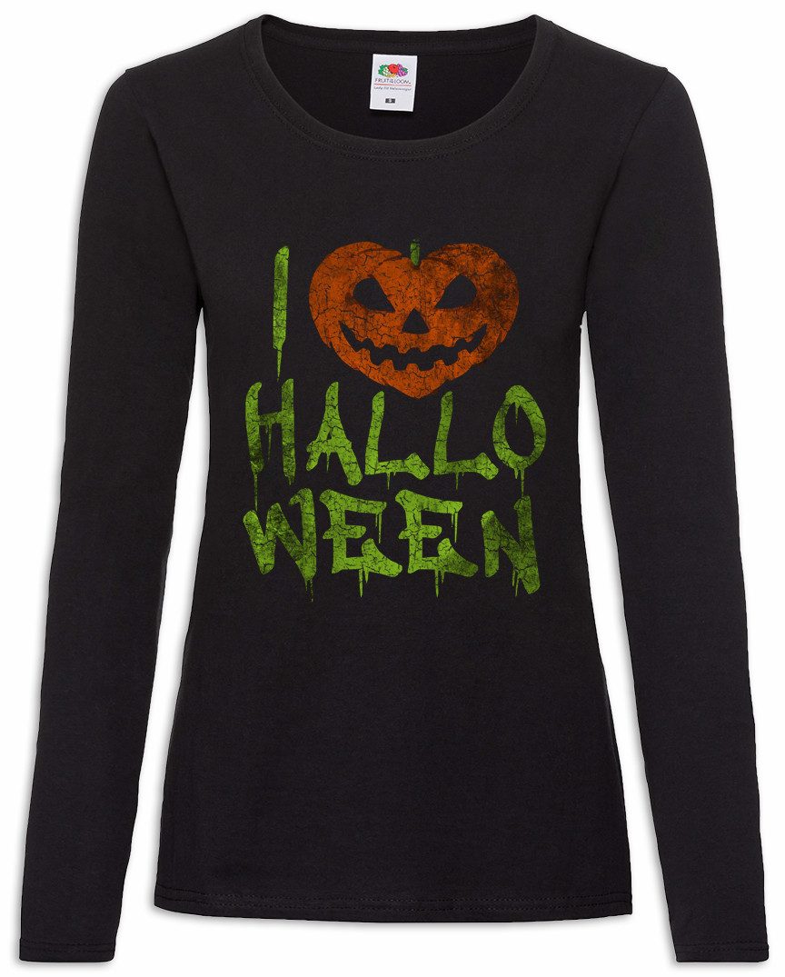 Langarmshirt I Love Halloween Damen Langarmshirt Kürbis Gesicht Laternehain