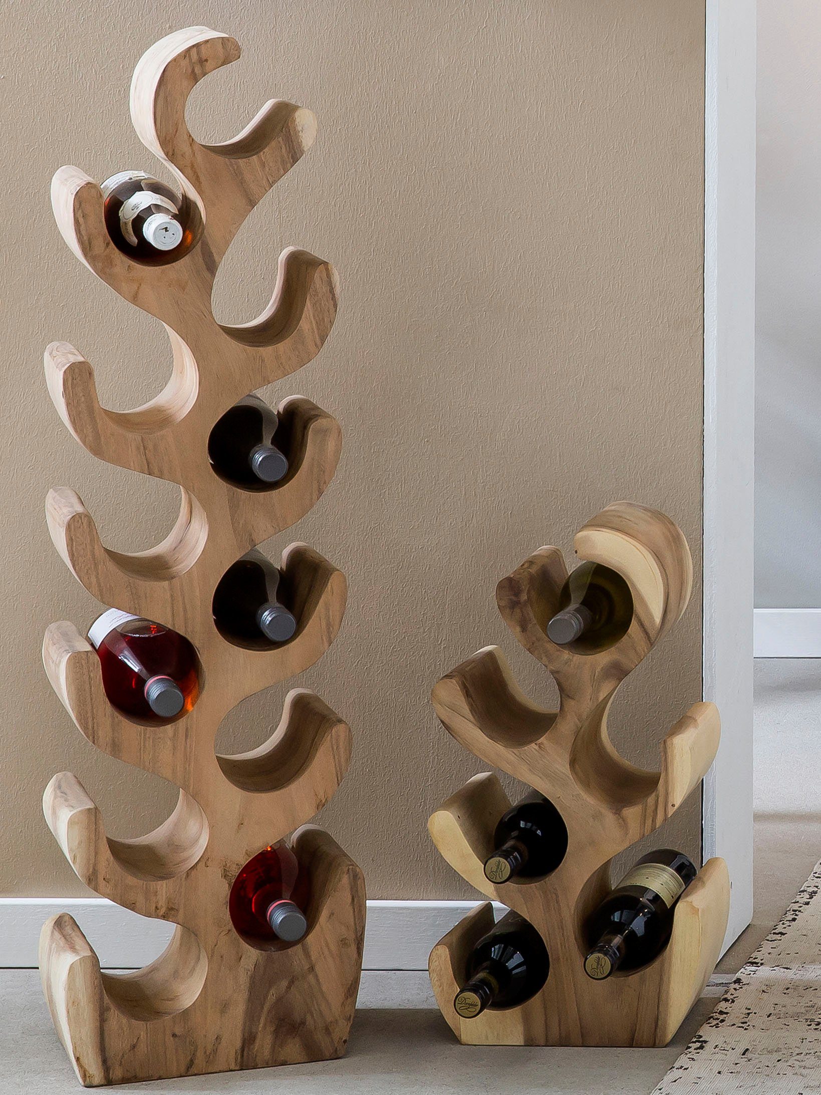 SIT Weinregal Romanteaka Weinregal – Massives Flaschenregal aus recyceltem Teakholz, Massives Weinregal aus recyceltem Teakholz mit Unikat‑Charakter