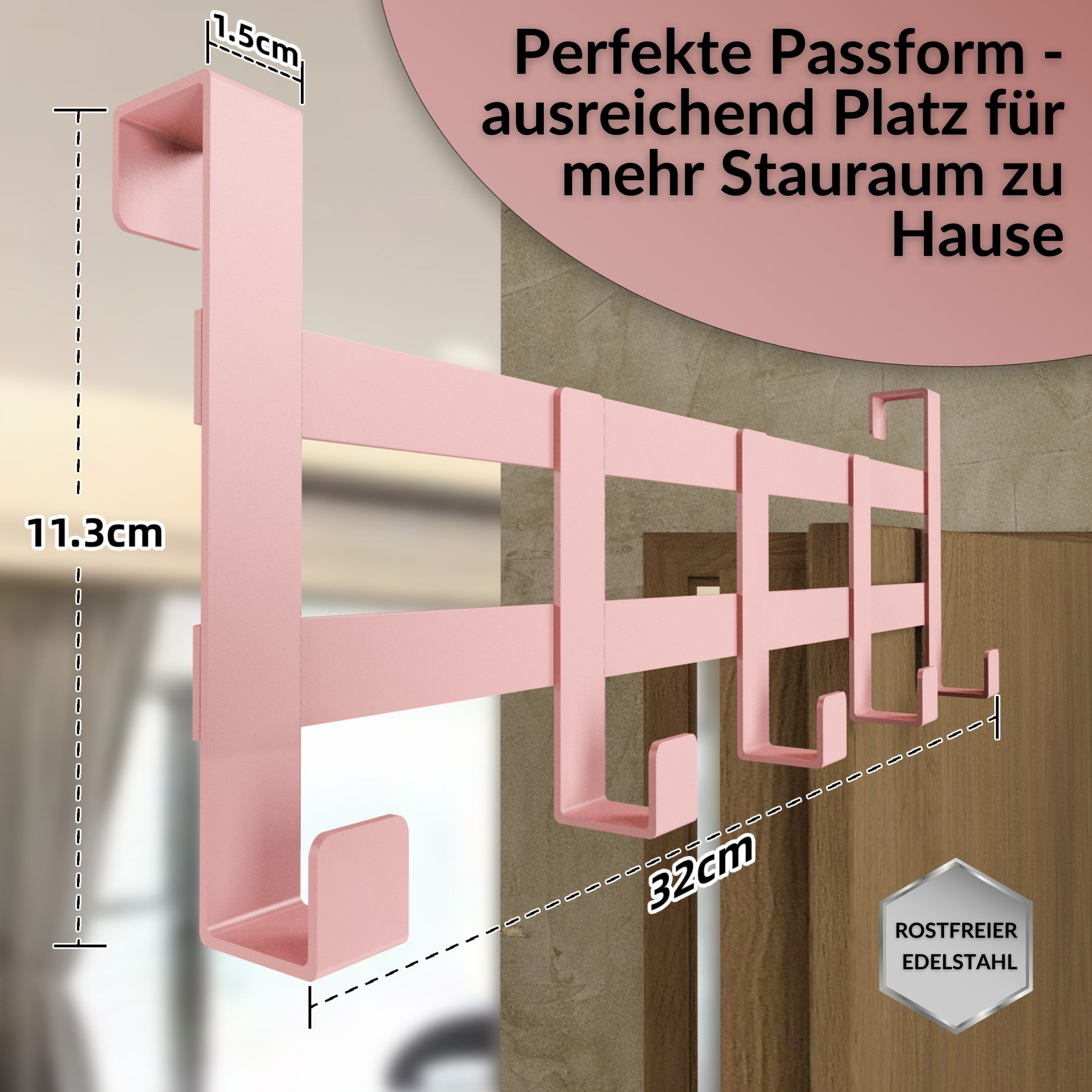DEKAZIA Türgarderobe Kindergarderobe Tür Garderobe Türhaken Haken Tür, Kinderzimmer, Garderobe, Haustür, Zimmertür, Schranktür, Flur, Bad, Badezimmer, Schubladen, (Inkl. Filzpads, für alle gängigen Zimmertüren, Schranktüren, 4 Farben), zum Einhängen Kinderzimmer Handtuchhalter Garderobenleiste