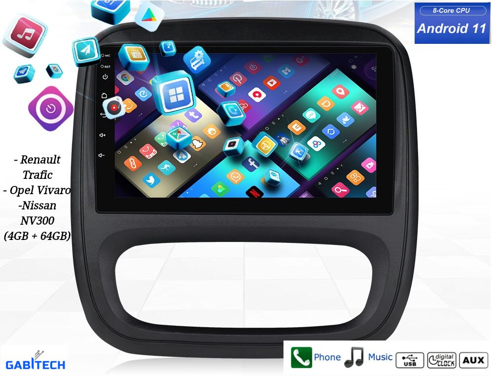 GABITECH 9" Touchscreen für Renault TRAFIC, Opel VIVARO, Nissan NV300 Autoradio