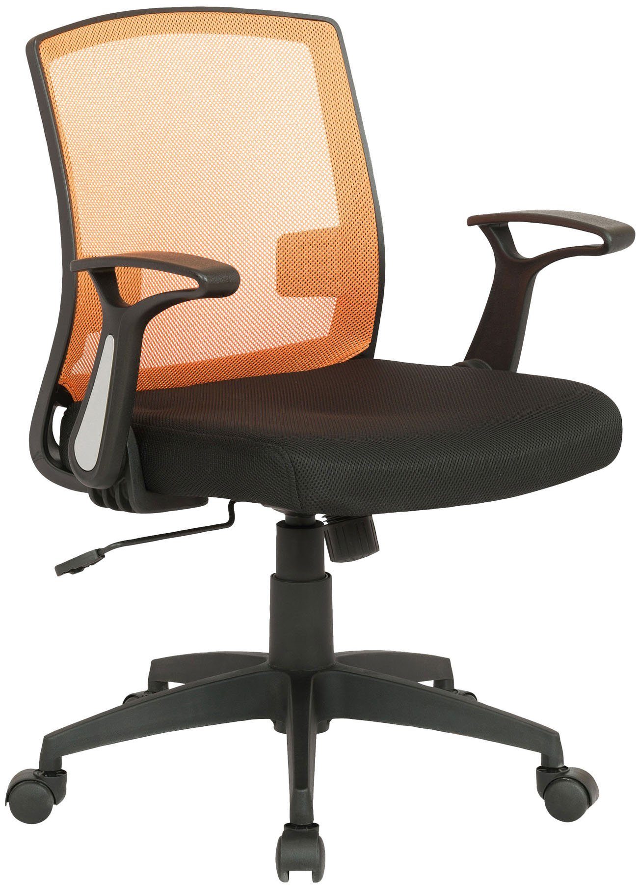 CLP Schreibtischstuhl Renton, höhenverstellbar, mit Leichtlaufrollen schwarz/orange | Drehstühle