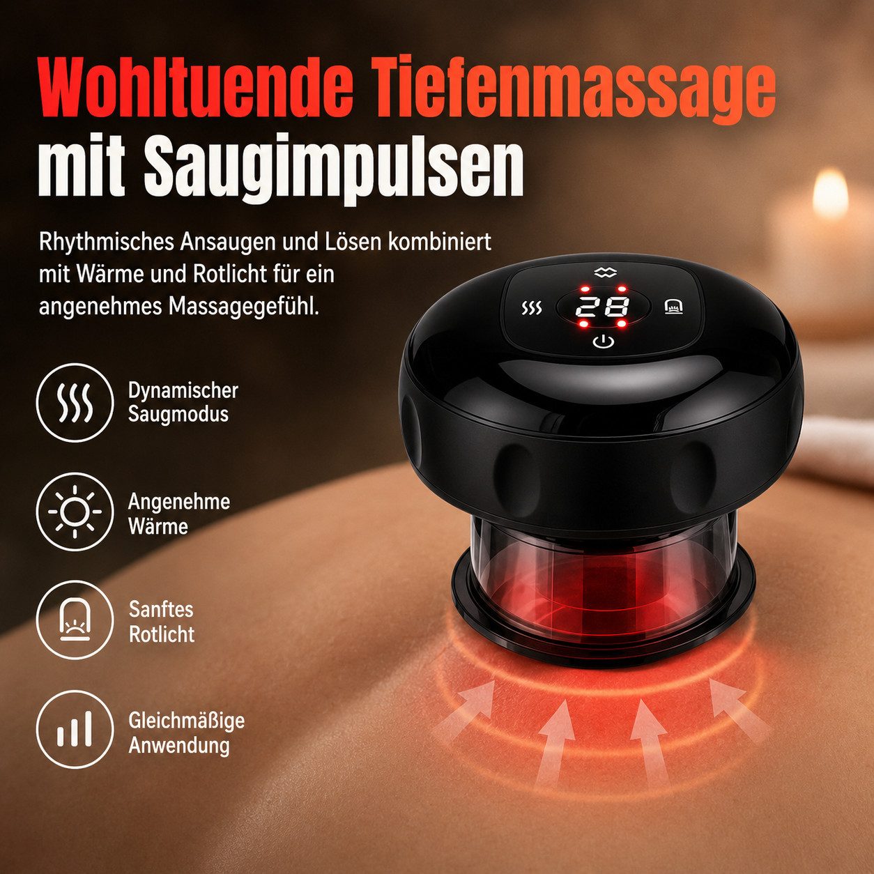 Goldstern-Tech Massagegerät Elektrisches Schröpftherapie-Set mit 12 Stufen, Smart Dynamic Suction 3-in-1-Vakuumtherapiegerät, 3-in-1 Wellnessgerät: Schröpfen, Wärme & Rotlicht, Innovative Schröpfmassage mit Wärme & Rotlichtfunktion