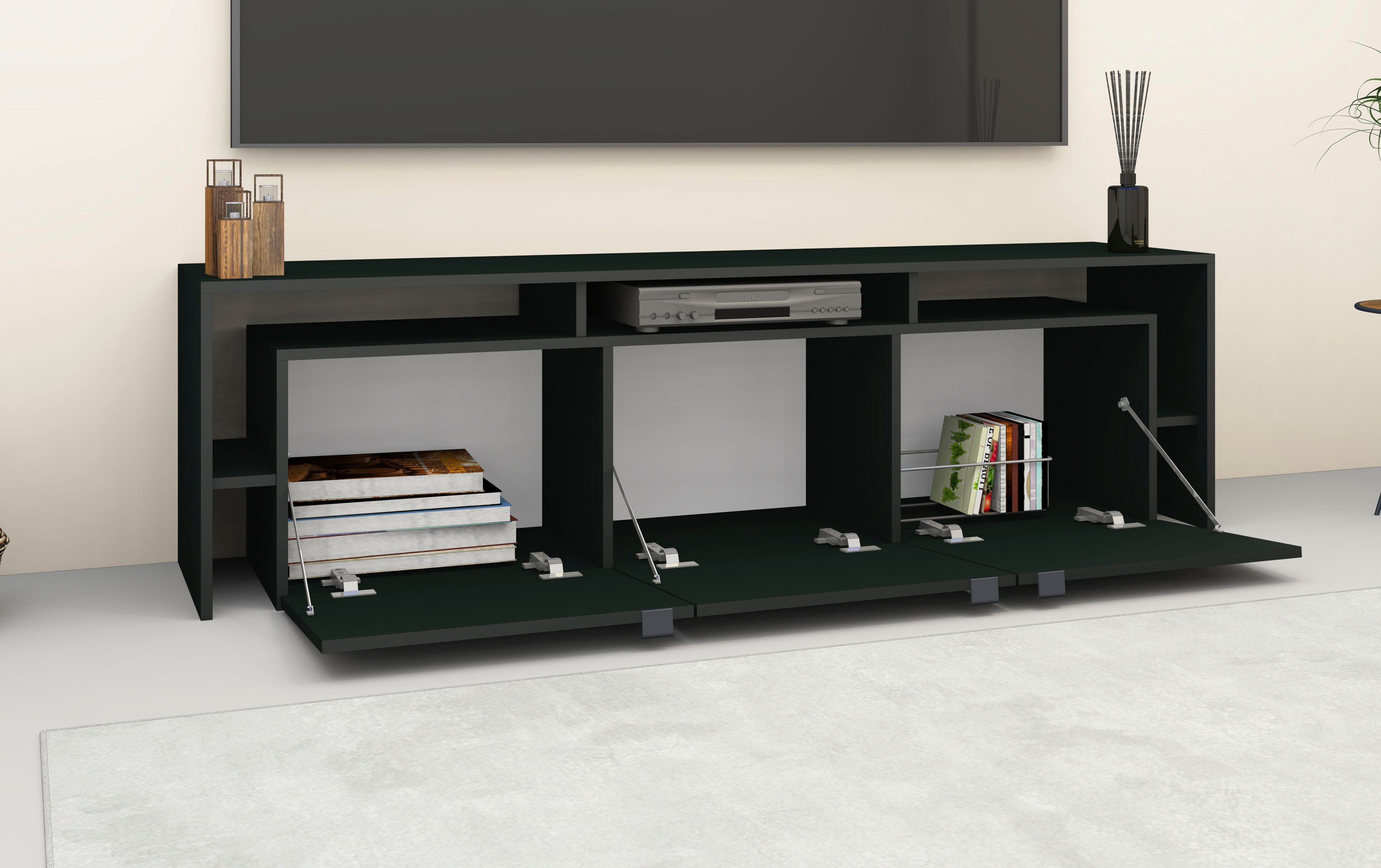 Möbel Sophia borchardt matt matt Überbau 159 cm, schwarz schwarz | matt schwarz / TV-Schrank mit Breite