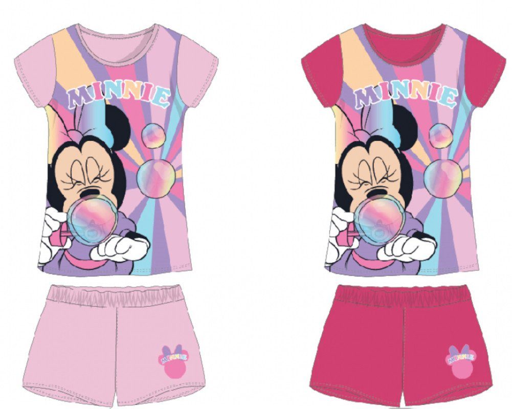 kurze Maus Minnie pink Disney Schlafanzug Mouse kurz - Sommer Mickey Set Pyjama Shorty Schlafanzug Hose T Minnie Shirt