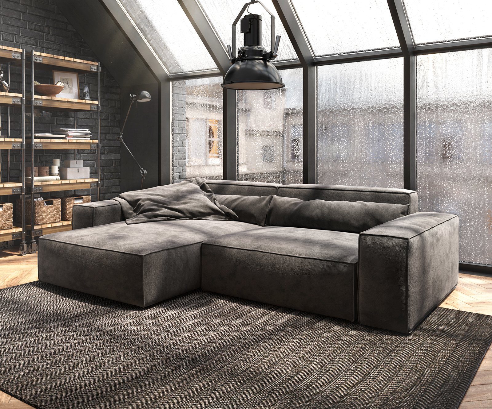 DELIFE BigSofa »Sirpio«, XL Mikrofaser Grau 270x175 cm Recamiere