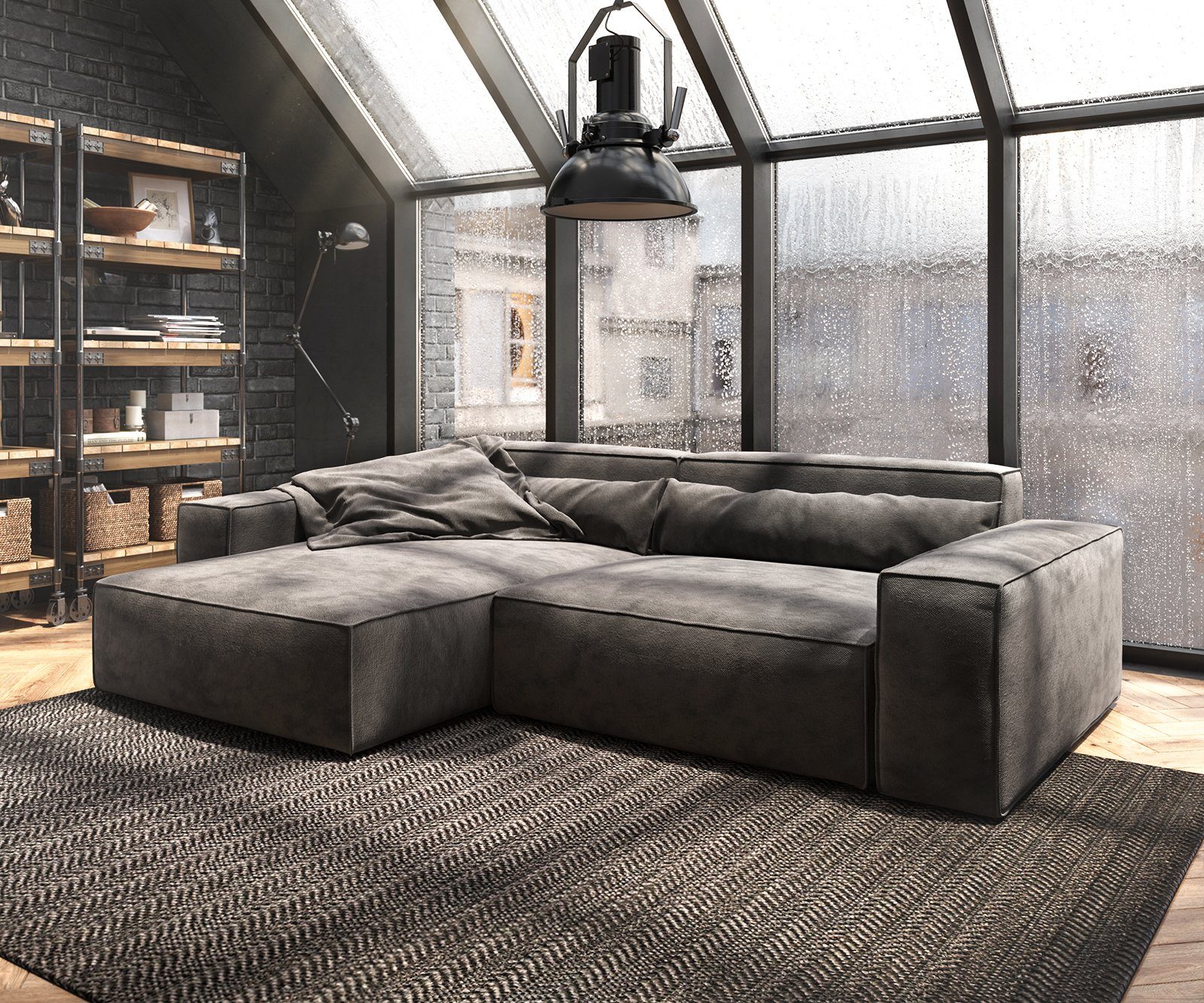 DELIFE Big-Sofa »Sirpio«, XL Mikrofaser Khakibraun 270x180 cm Recamiere  variabel