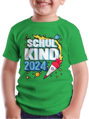 Shirtracer T-Shirt Endlich Schulkind 2024 mit Rakete und Sternen - schwarz Einschulung Junge Schulanfang Geschenke
