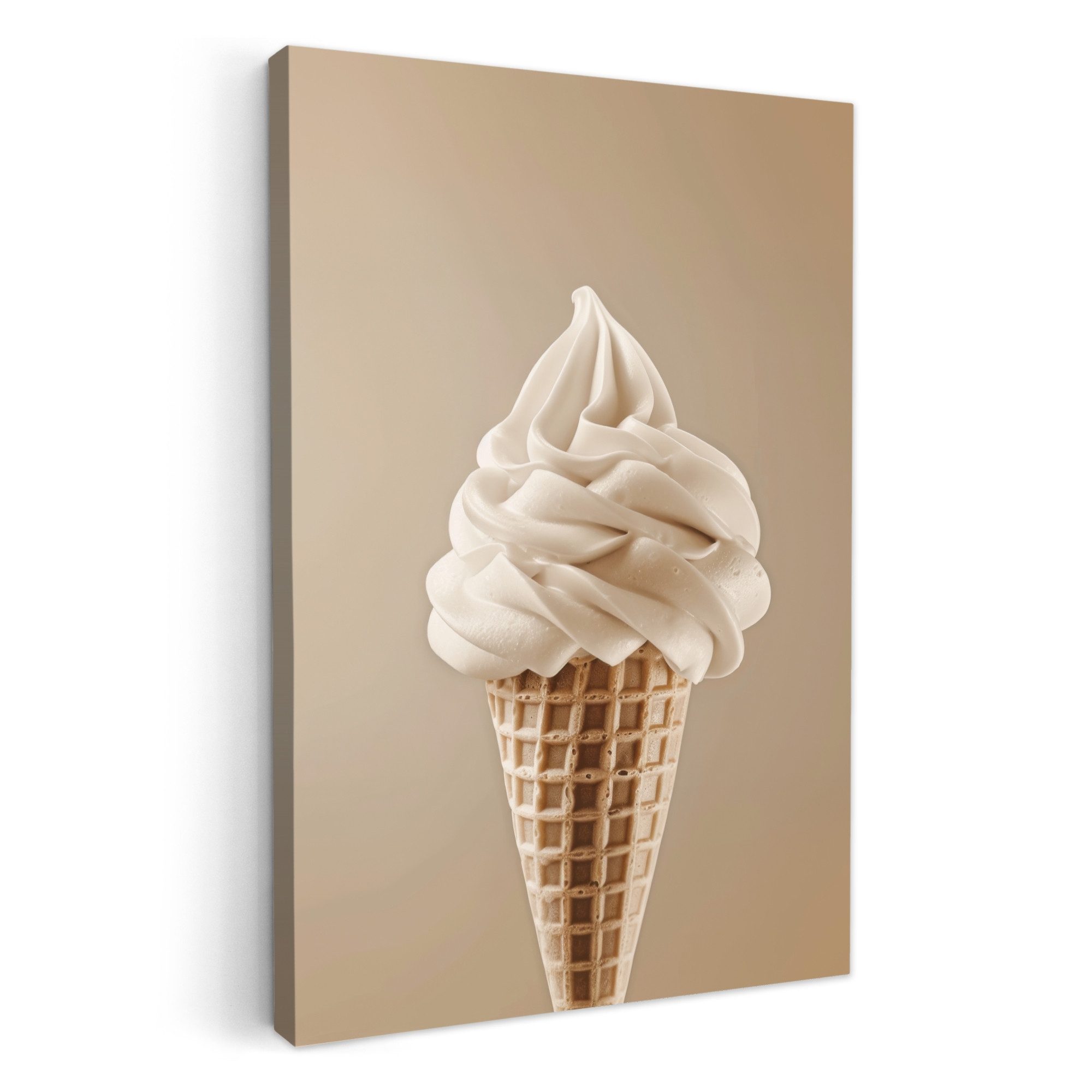 Leinwandbild Eiscreme - Softeis - Cremig - Horn - Beige - Küche