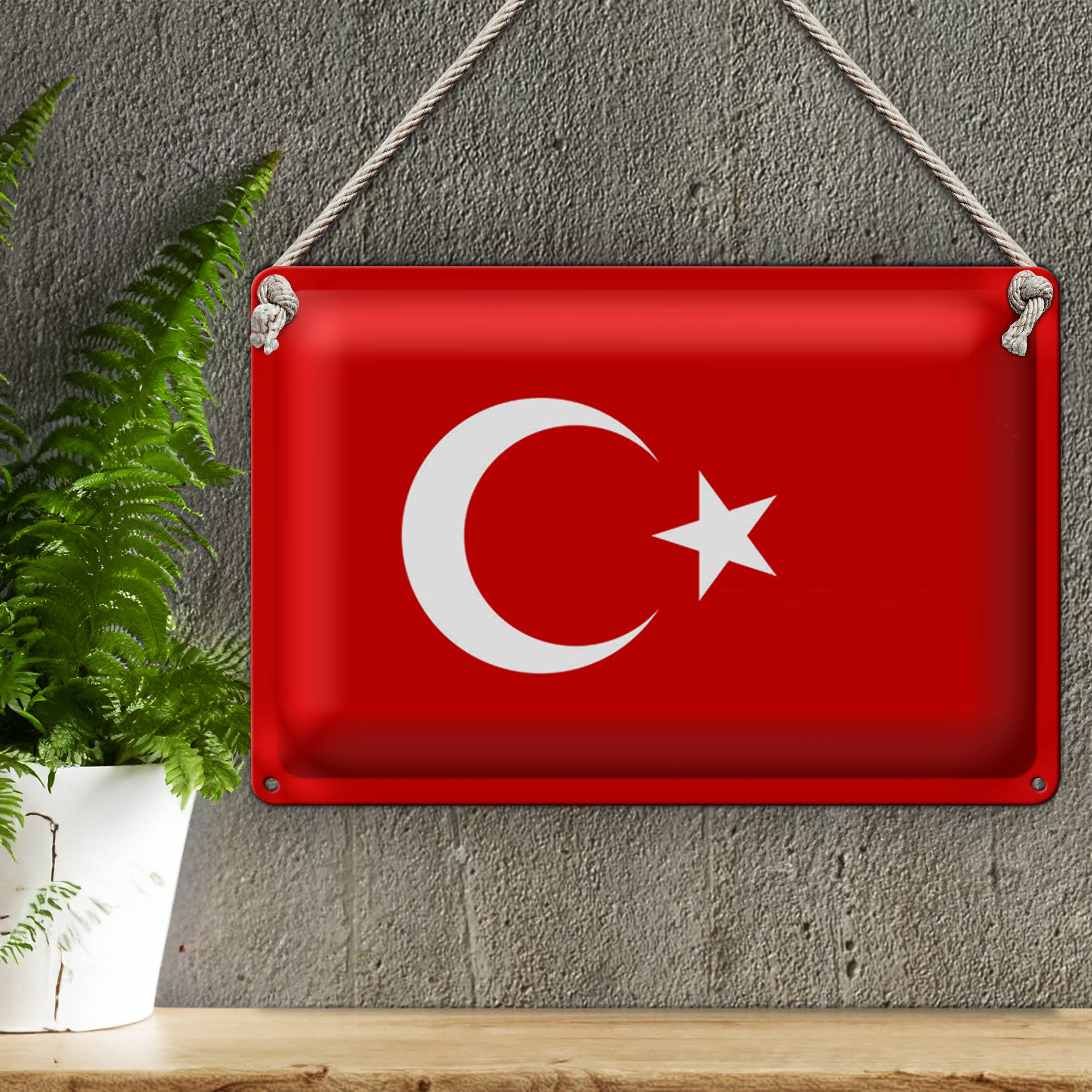 Roomando Metallschild Blechschild Flagge Türkei 30x20cm Flag of Turkey
