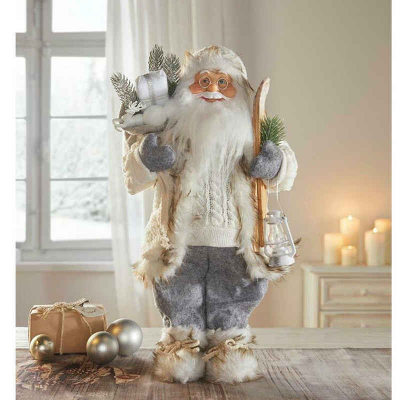 Home-trends24.de Weihnachtsfigur »Santa Klaus Weihnachtsmann Nikolaus Deko Figur Grau Weiß Laterne«