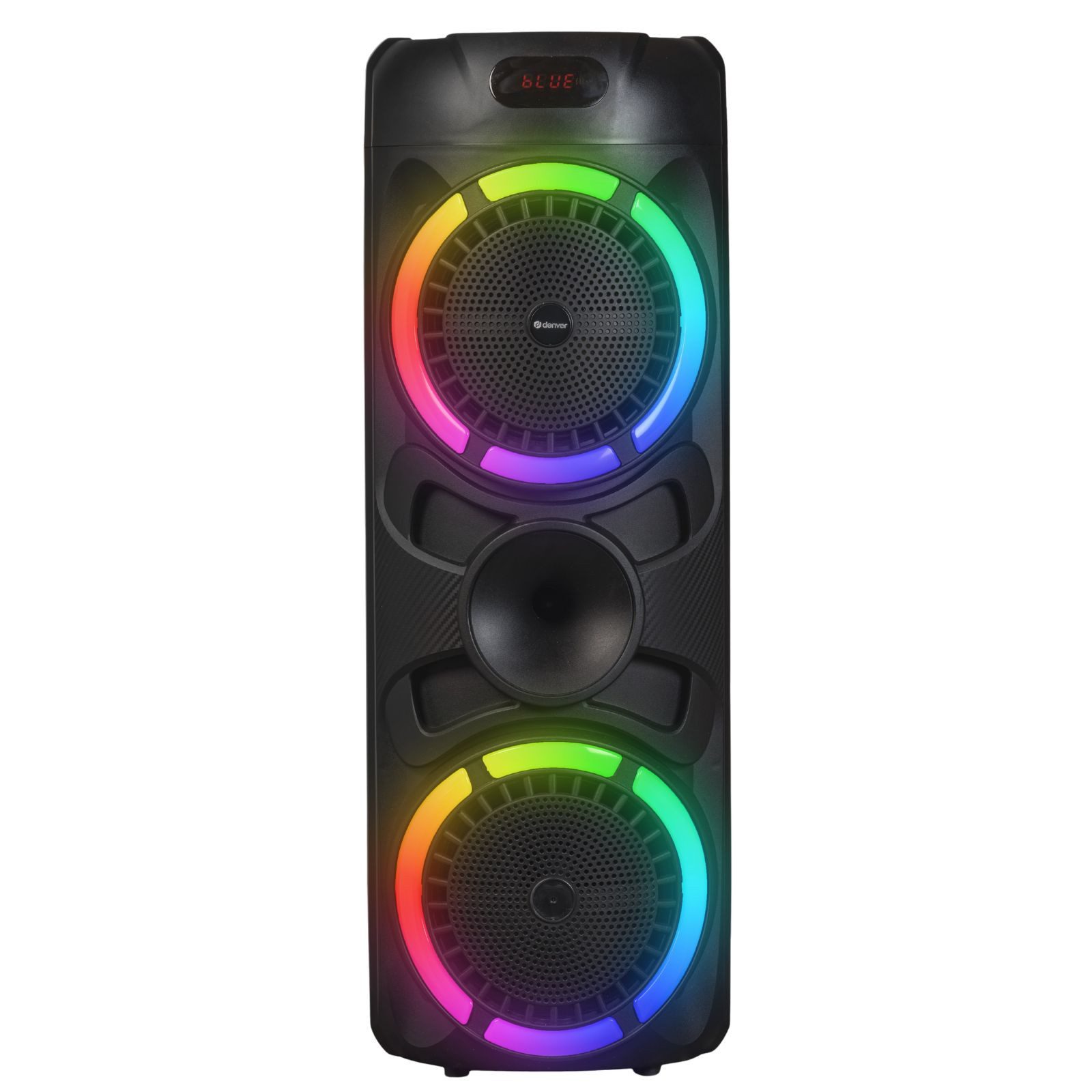 Denver BPS-459 Akku Bluetooth Partylautsprecher LED-Lichteffekte Mikrofon Party-Lautsprecher (40 W, 400W(40W RMS), Rollen, Griff, LED-Beleuchtung, TWS-Pairing möglich)