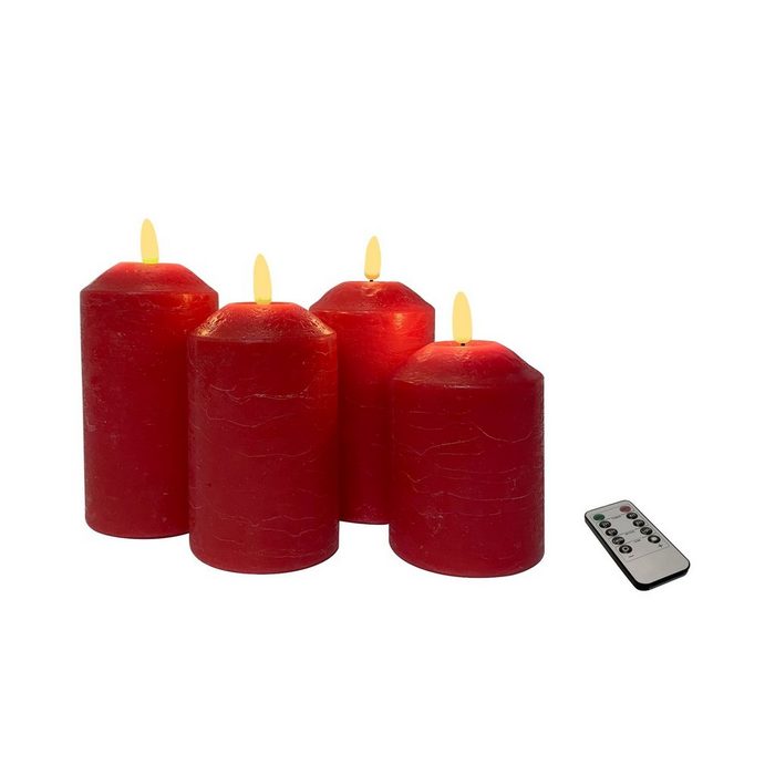 BURI Stumpenkerze LED-Kerzen 4er-Set Echtwachs 10/12/13/14 cm Stumpenkerzen mit Flacker