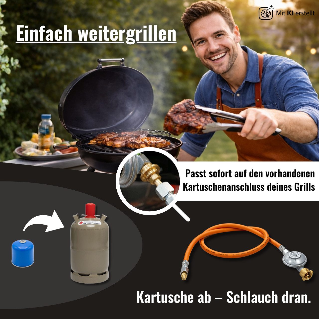BlueCraft Druckregler Umrüstset von Kartusche auf Gasflasche für Camping Grills & Kocher, Kartusche auf Gasflasche für Gasgrills- Kocher und weitere Geräte