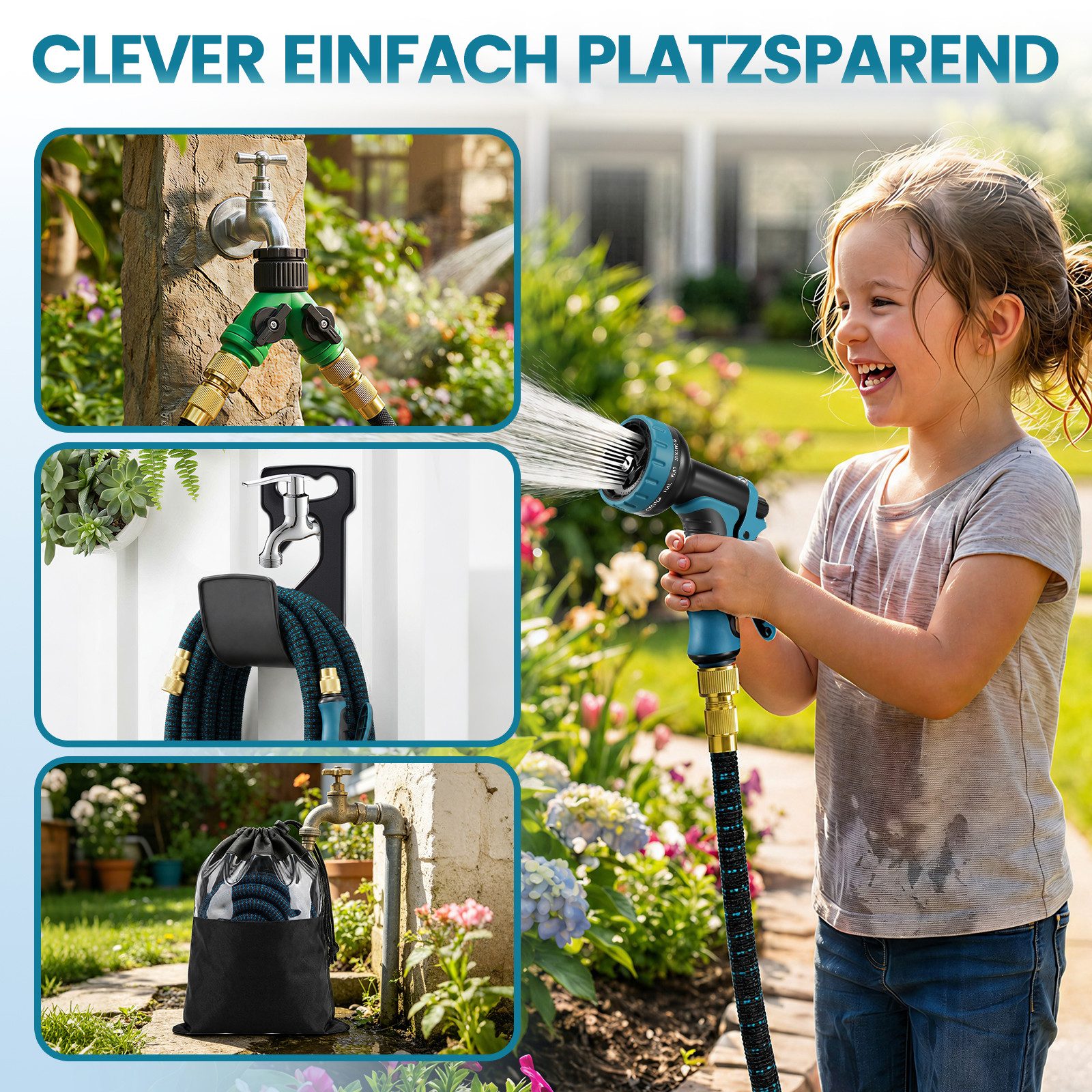 Bundviel Gartenschlauch Mit 10 Funktionen Flexibler dehnbarer Wasserschlauch 15-30m, kein verknoten Flexischlauch, Schlauch Flexibel Bewässerung, 1/2 Zoll,3/4 Z – Bild 5 von 5