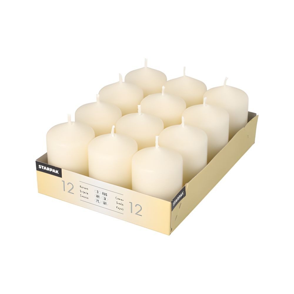 PAPSTAR Stumpenkerze Stumpenkerzen Ø 40 mm, 60 mm elfenbein Ivory mit Flachkopf 12 Stk