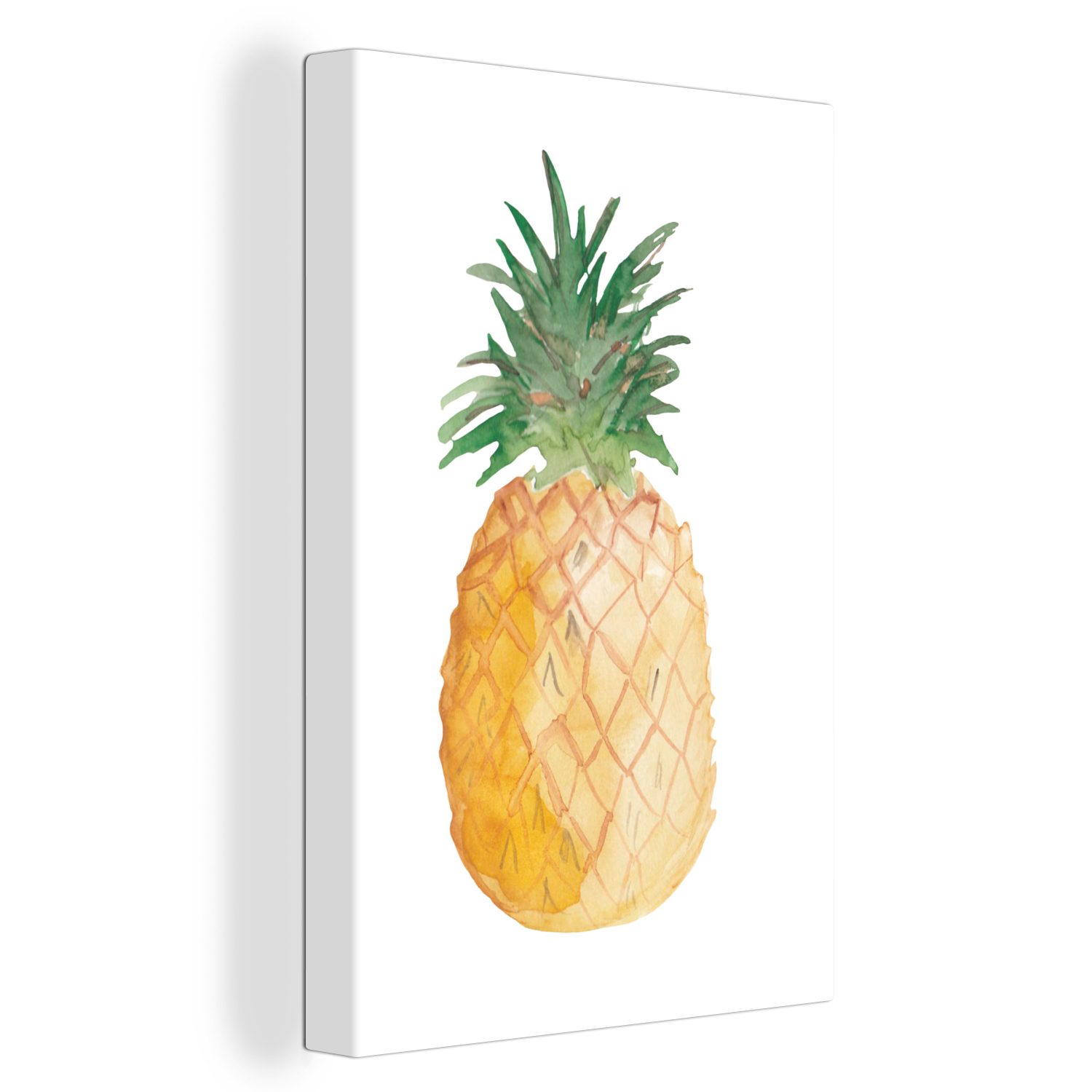 OneMillionCanvasses® Leinwandbild Ananas - Aquarell - Weiß, (1 St), Leinwandbild fertig bespannt inkl. Zackenaufhänger, Gemälde, 20x30 cm