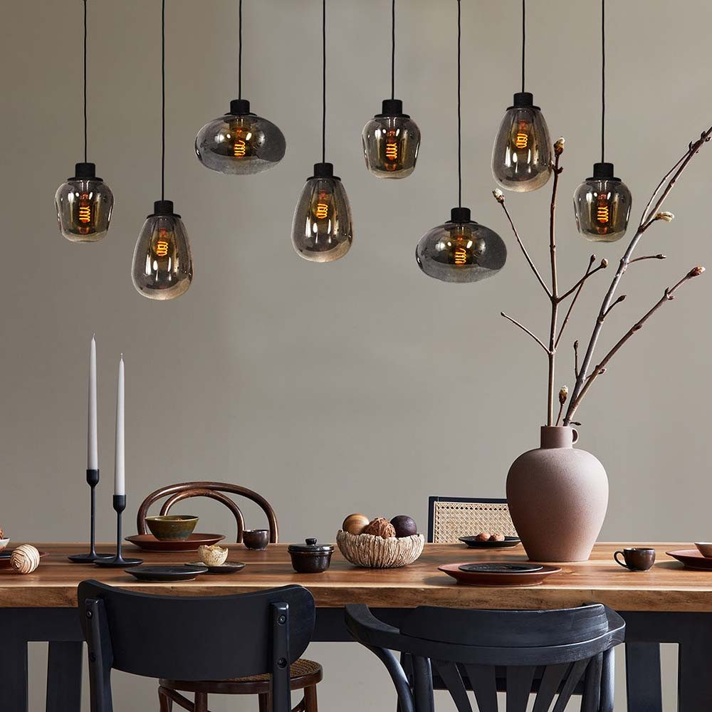 Steinhauer LIGHTING Pendelleuchte, Leuchtmittel nicht inklusive, Hängelampe Retro Pendelleuchte Glas grau 6 flammig Wohnzimmerleuchte L