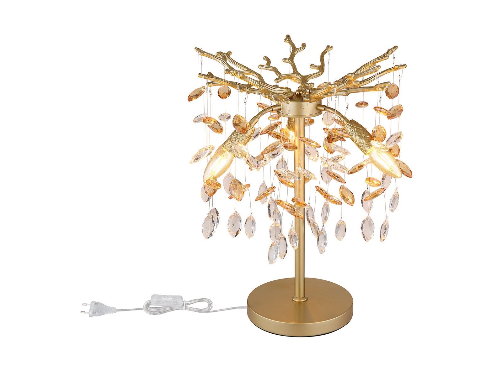 GLOBO LIGHTING LED Nachttischlampe mit Kristall 2-farbig Höhe 50cm, Dimmfunktion, LED wechselbar, Warmweiß, ausgefallene große Tischlampe mit flexiblen Fassungen & Leuchtmittel