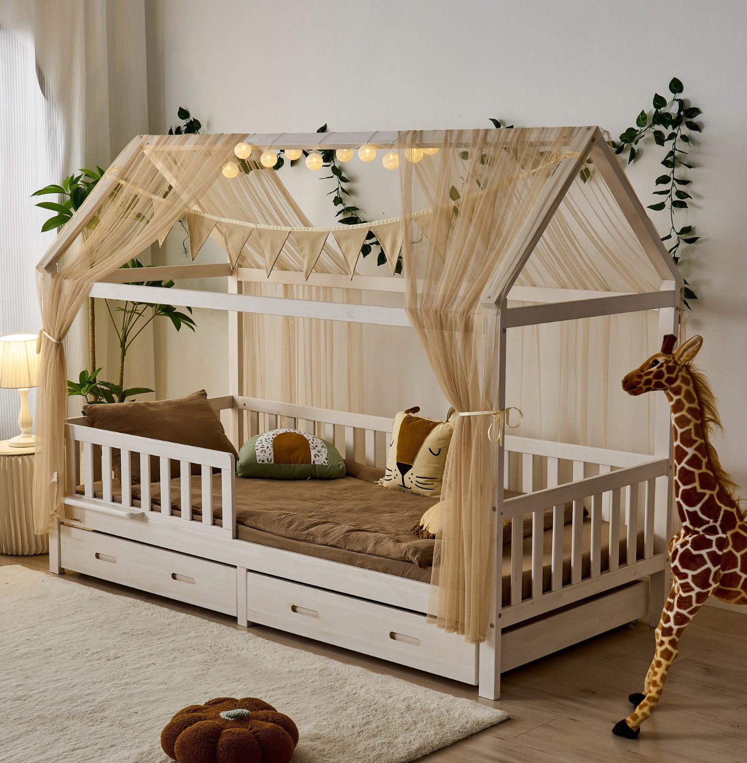 Betthimmel HAUSBETT DEKO SET für Kinderbett 80x160 I 90x200