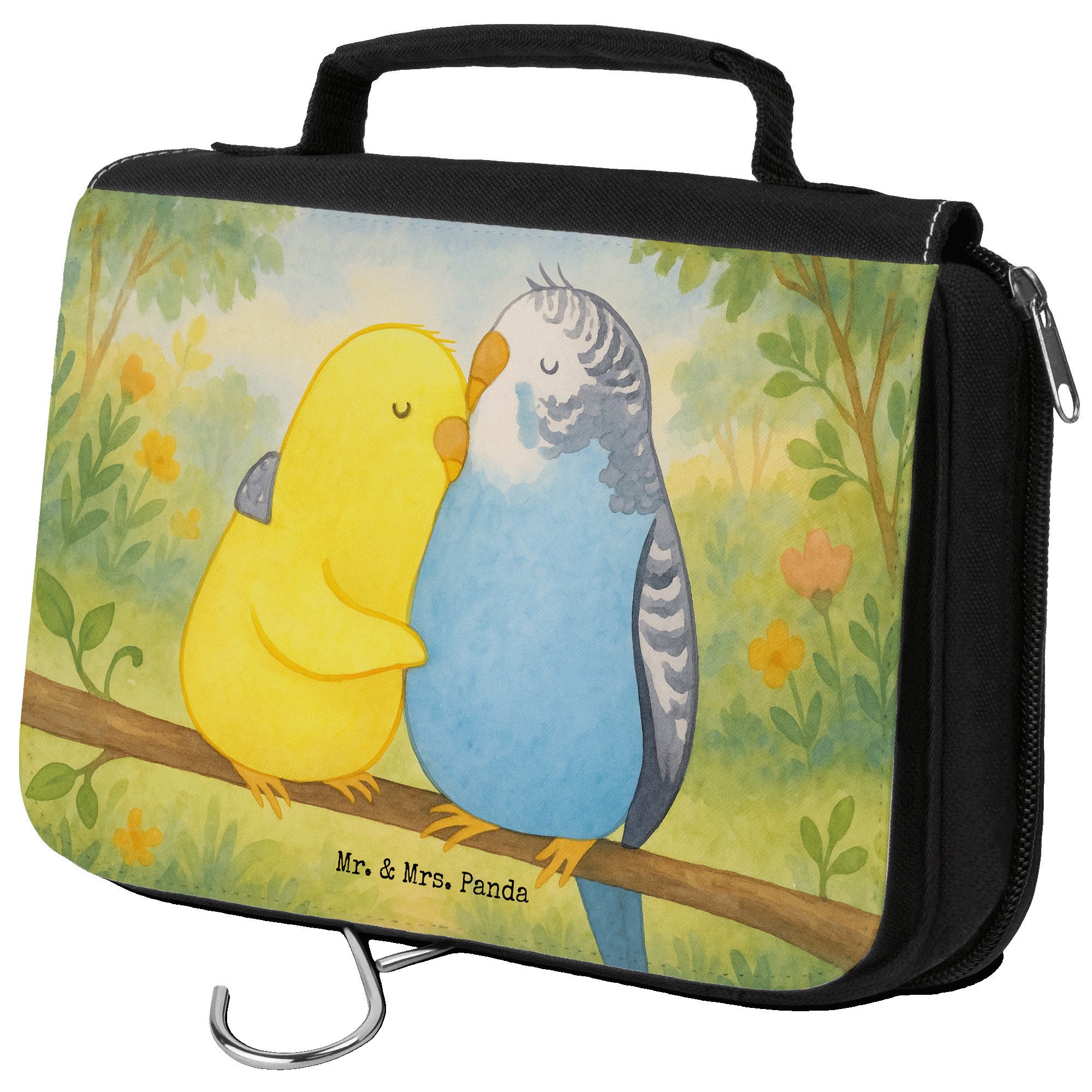 Kulturbeutel Wellensittich Liebe Design, Waschtasche, Weiß, Schminktasche, Verlieb