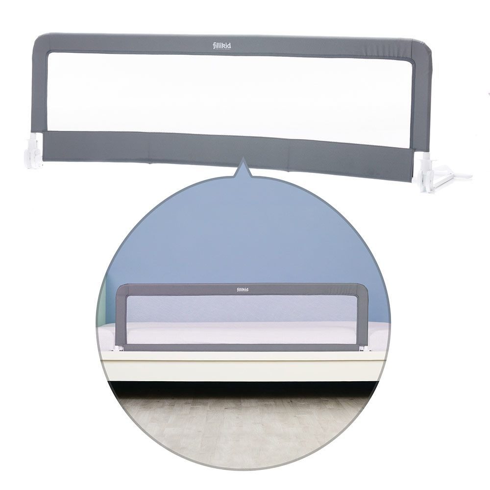 Fillikid Bettschutzgitter Grau, Rausfallschutz 150 x 50 cm klappbar für Standard & Boxspringbett