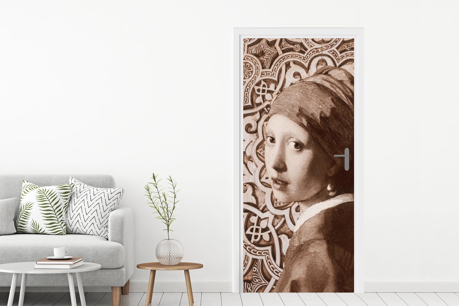 MuchoWow Türtapete 75x205 St), Das bedruckt, Schnittmuster, Vermeer Matt, dem Mädchen - für Fototapete Perlenohrring Tür, cm Türaufkleber, (1 mit 