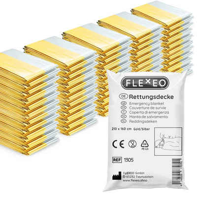 FLEXEO Erste-Hilfe-Set Rettungsdecken, (50 St), Rettungfolie gold/silber Erste-Hilfe-Decke