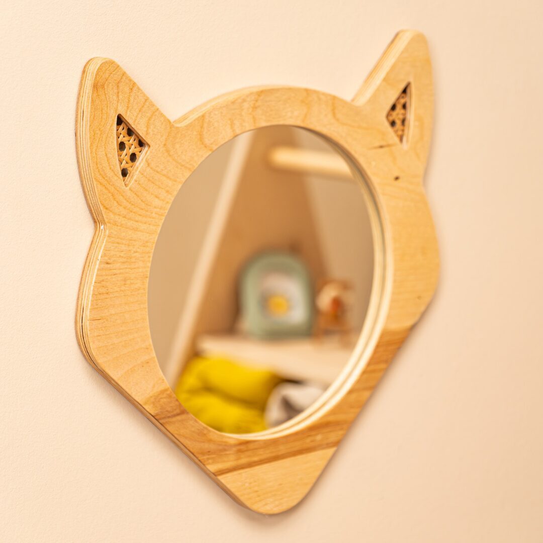 COZYCOLLECTIONS Babyspiegel Fuchs-Spiegel Ø30 cm, Naturholz/Rattan, Montessori-Boho (Wandspiegel / Dekospiegel (1-teilig), 1-St., 1 Spiegel (Fuchsform) inkl. Montageset), Montessori: Spiegel fördert Selbstwahrnehmung & Selbstständigkeit