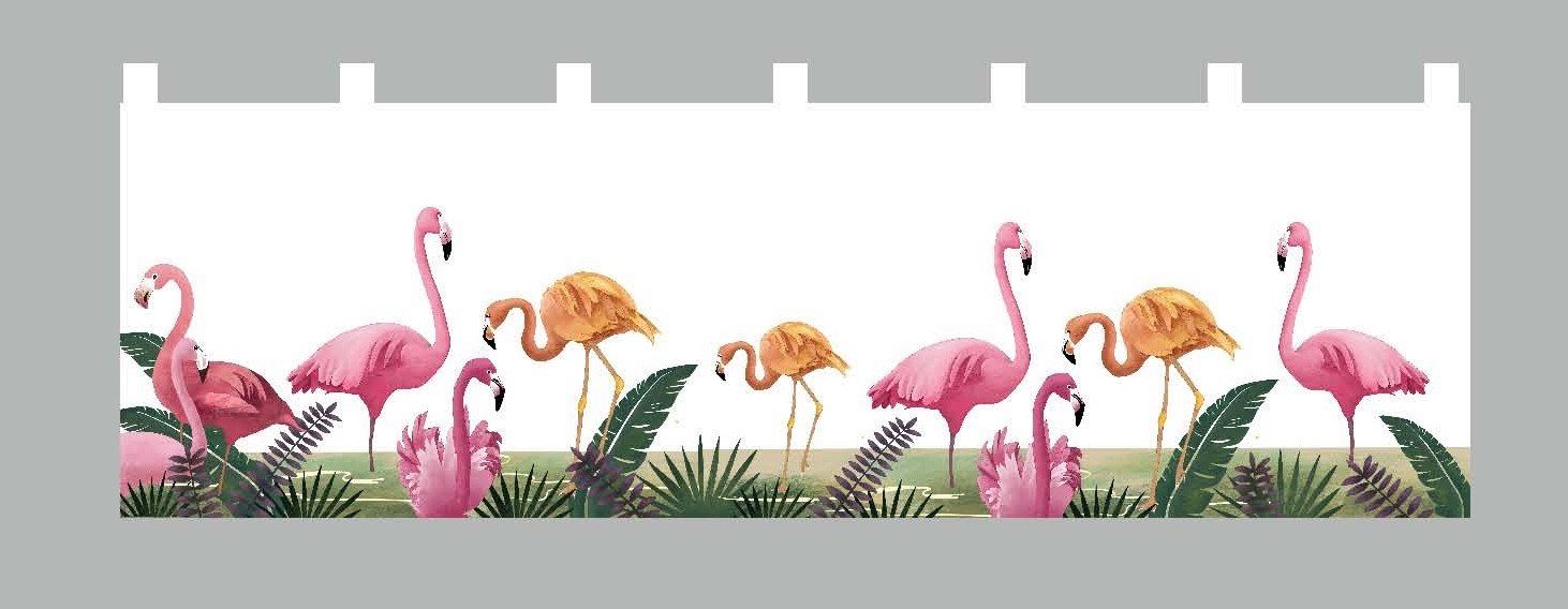 »Digital Schlaufe Gardinenbox, 10000262 Scheibengardine, Transparent Voile Druck« (1 St), transparent, Flamingos Kurzgardine