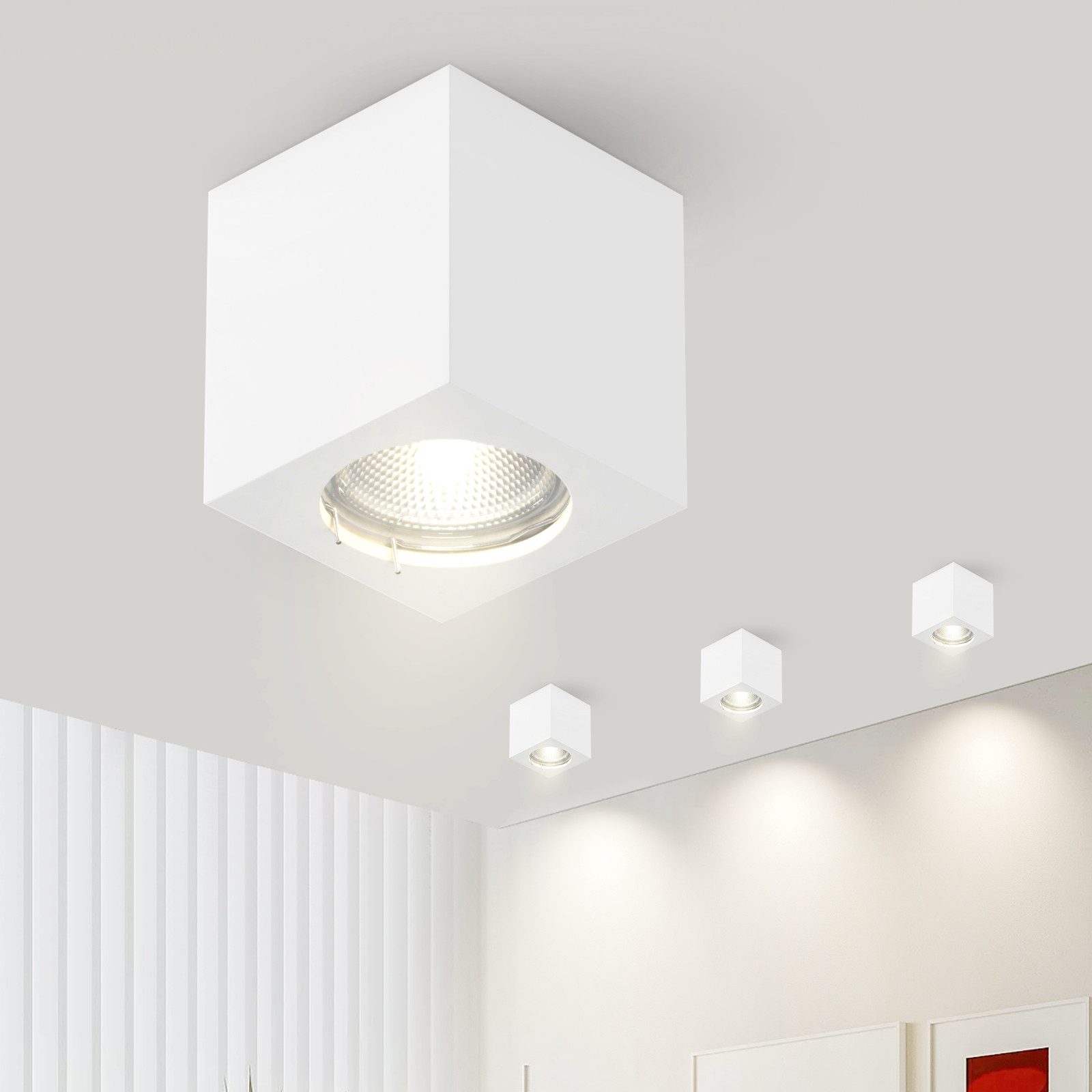 Nettlife Aufbauleuchte Weiß GU10 Eckig Накладной прожектор 40W Gips Modern klein Deckenlampe, ohne Leuchtmittel, Aufputz Deckenspots für Wohnzimmer Esszimmer Flur