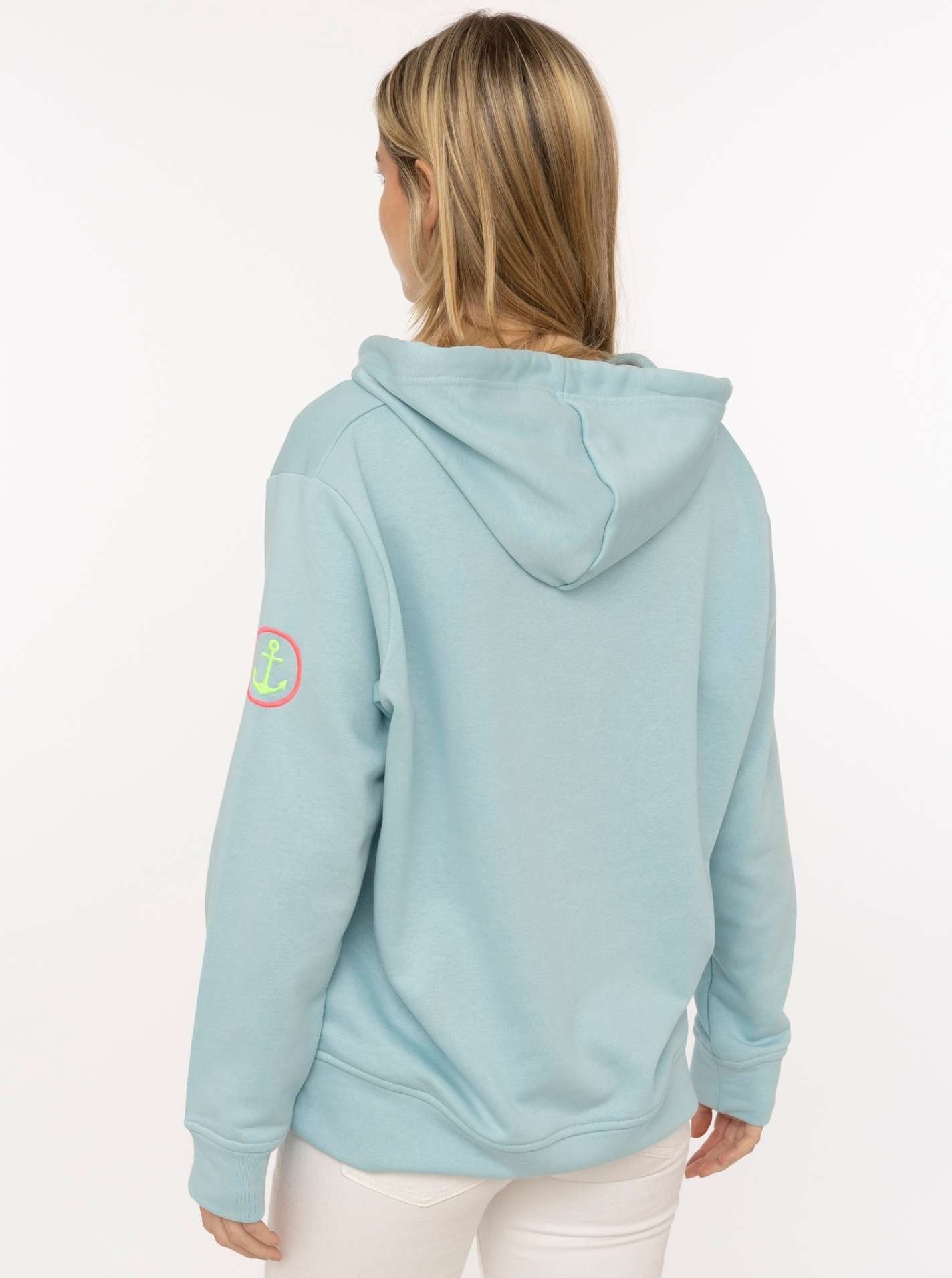 Zwillingsherz Hoodie "Moin Koordinaten" V-Ausschnitt, mit MOIN und Anker Stickerei, Kapuze und Kordelzug