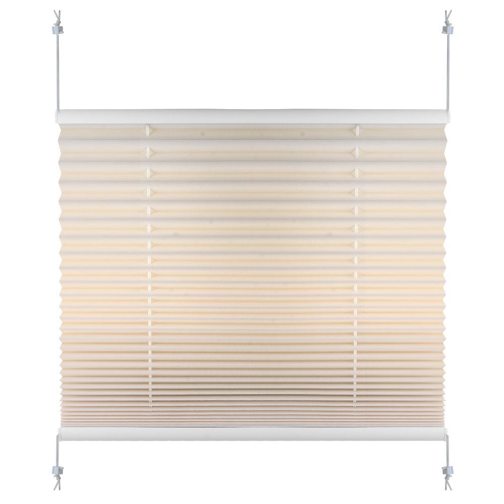 Plissee Plisse Rollo Plisseerollo Easyfix ohne Bohren Jalousie Pleated Blind, euroharry Beige