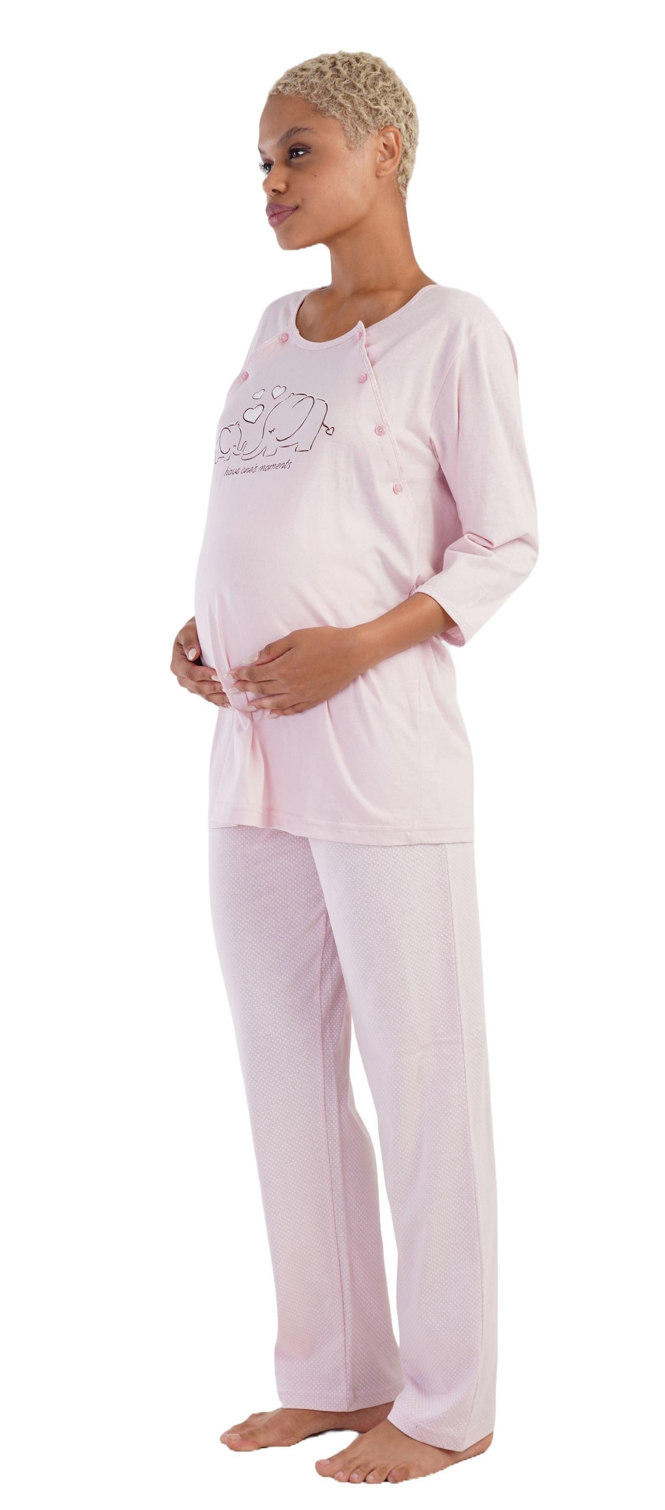 Vienetta Schlafanzug Joyful Journey (Set, 2 tlg., 2-teilig) Damen Pyjama 2-teilig 3/4 Arm Stillfunktion Knöpfe Baumwolle