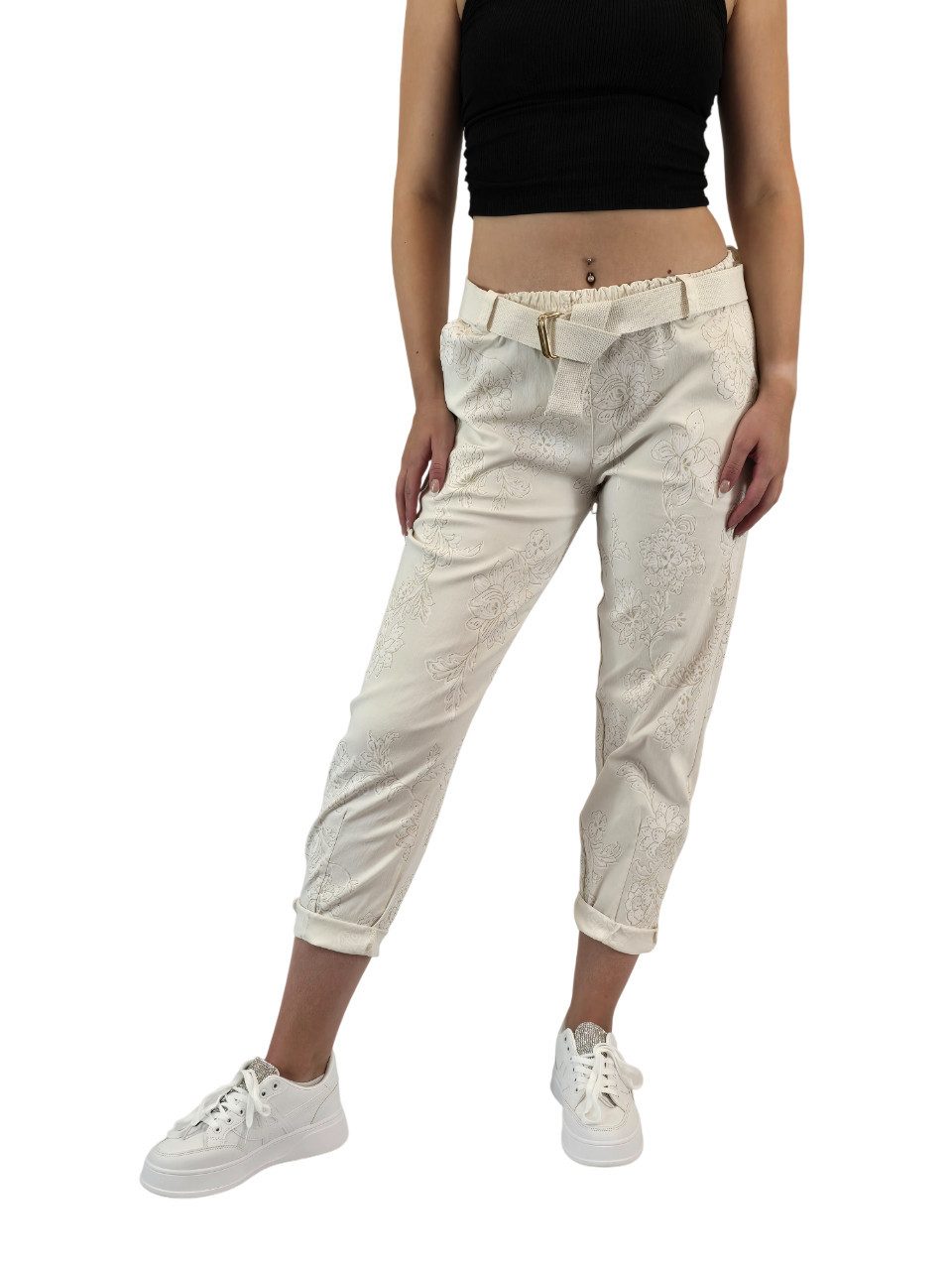 Sa-Lucca Jogger Pants Damen Joggpants mit edlem Blumen-Muster und Stretch-Komfort elastischer Bund