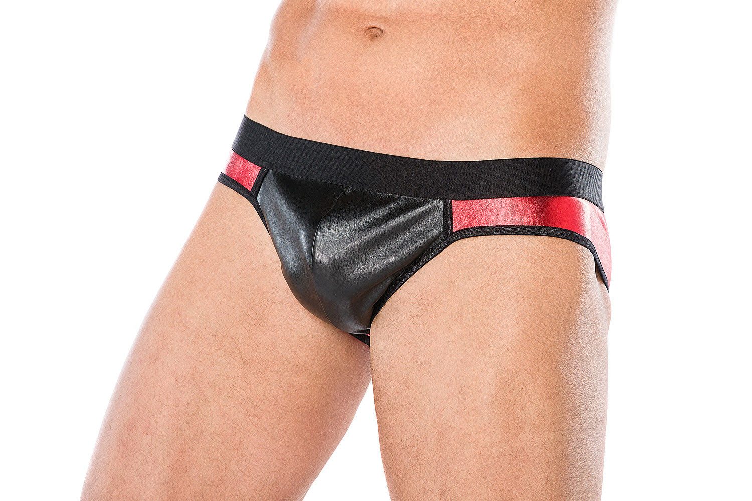 Andalea Slip Herren Dessous Slip schwarz rot aus wetlook Material Männer Slip Unter