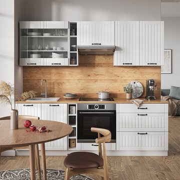 Livinity® Küchenzeile Fame-Line, Weiß Landhaus/Weiß, 235 cm, AP Anthrazit