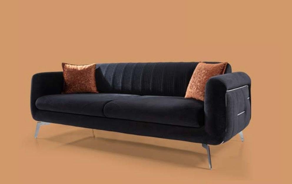 Sofa Sofas Modern Dreisitzer Schwarz Couch Couchen Möbel Polster 3-Sitzer Samt JVmoebel