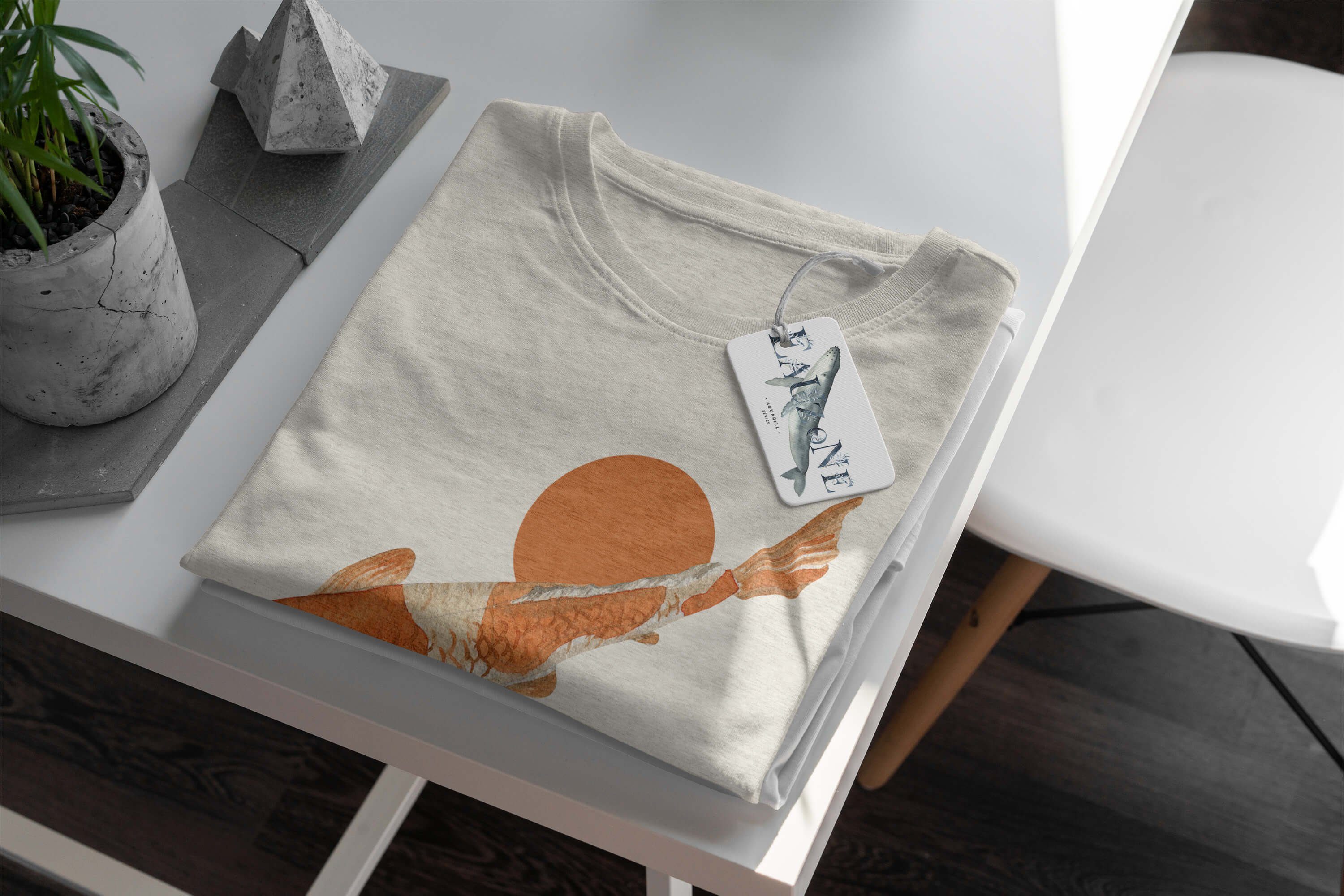 Bio-Baumwolle Zuchtkarpfen Art Sinus Herren (1-tlg) gekämmte Wasserfarben Nachhaltig Koi Motiv Shirt 100% T-Shirt Öko T-Shirt