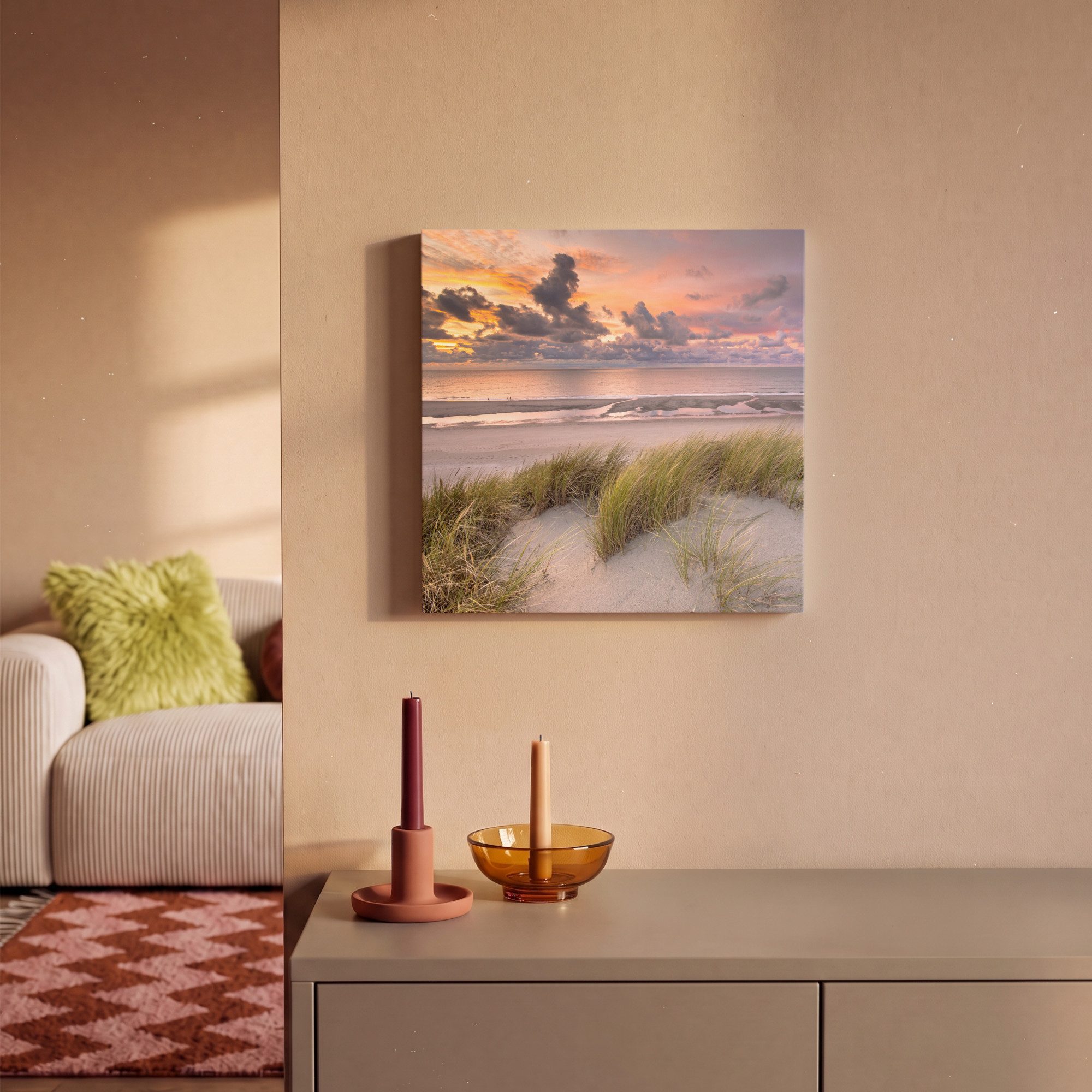 OneMillionCanvasses® Leinwandbild Sonnenuntergang - Düne - Strand - Pflanzen - Meer, Fotodruck (1 St), Leinwand Canvas Wandbild, Wanddekoration 20x30 cm – Bild 2 von 5